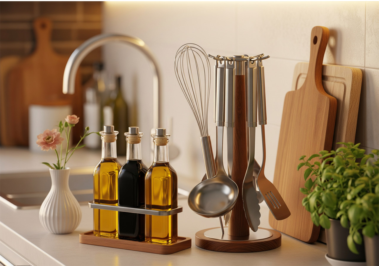 راهنمای جامع ابزارهای کاربردی و دکوری روی میز و کانتر آشپزخانه