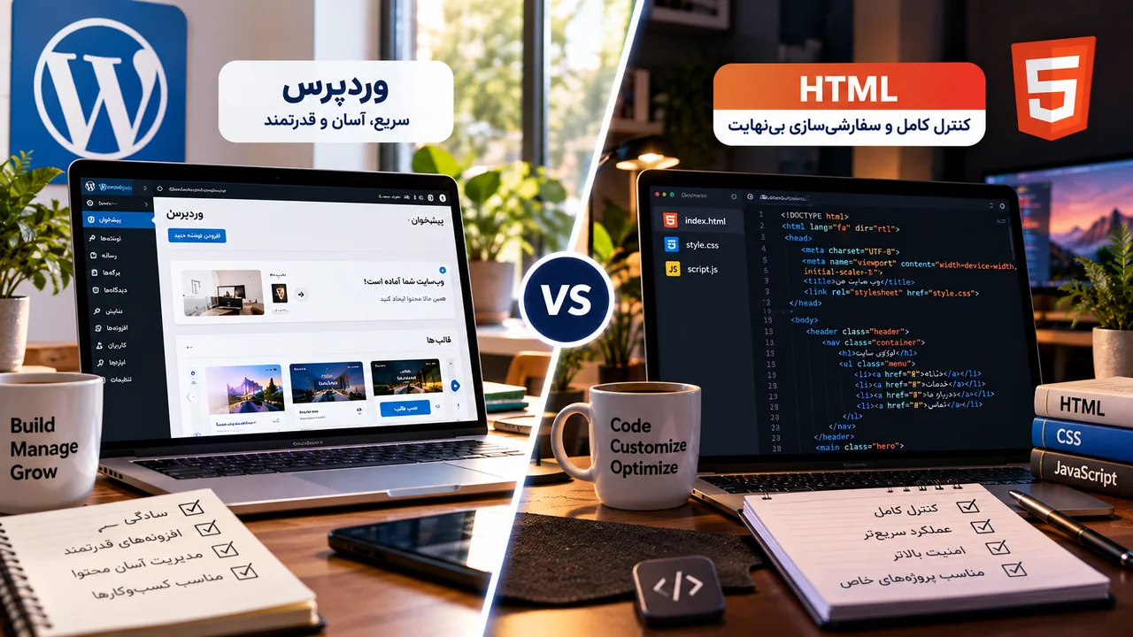 مقایسه وردپرس و HTML از نظر مدیریت محتوا سرعت امنیت و سئو